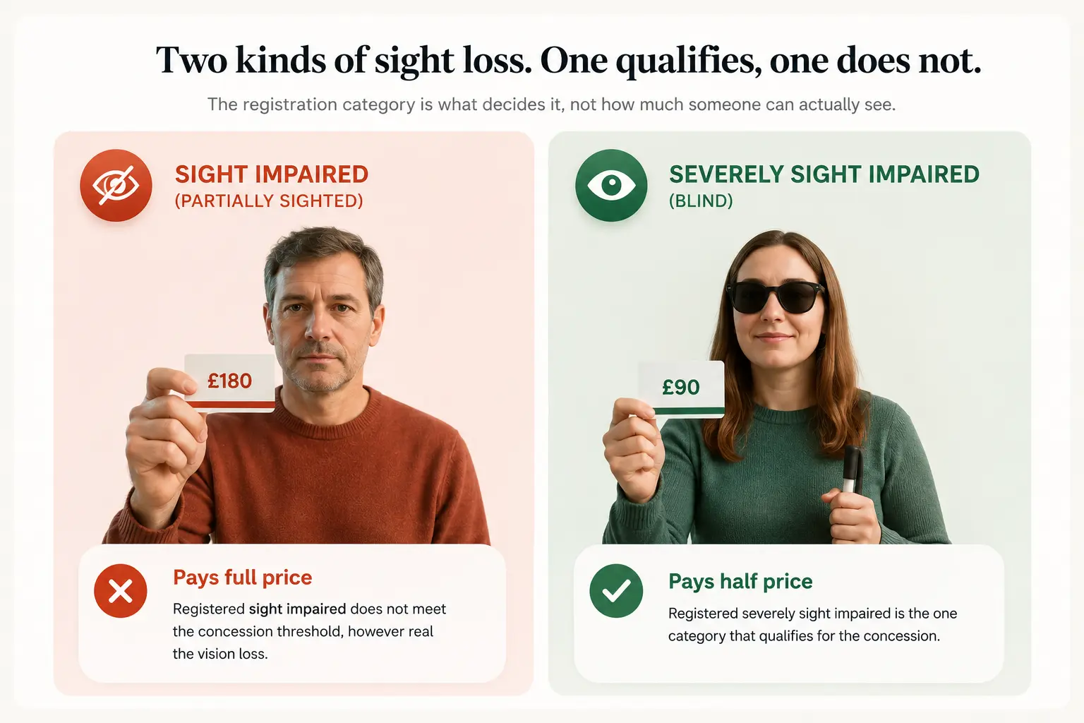 Blind TV Licence eligibility comparison between sight impaired and severely sight impaired people